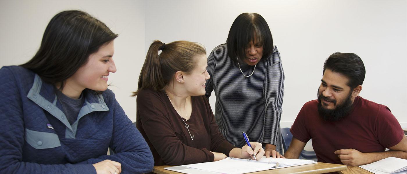 Students in a classroom with a social work faculty member